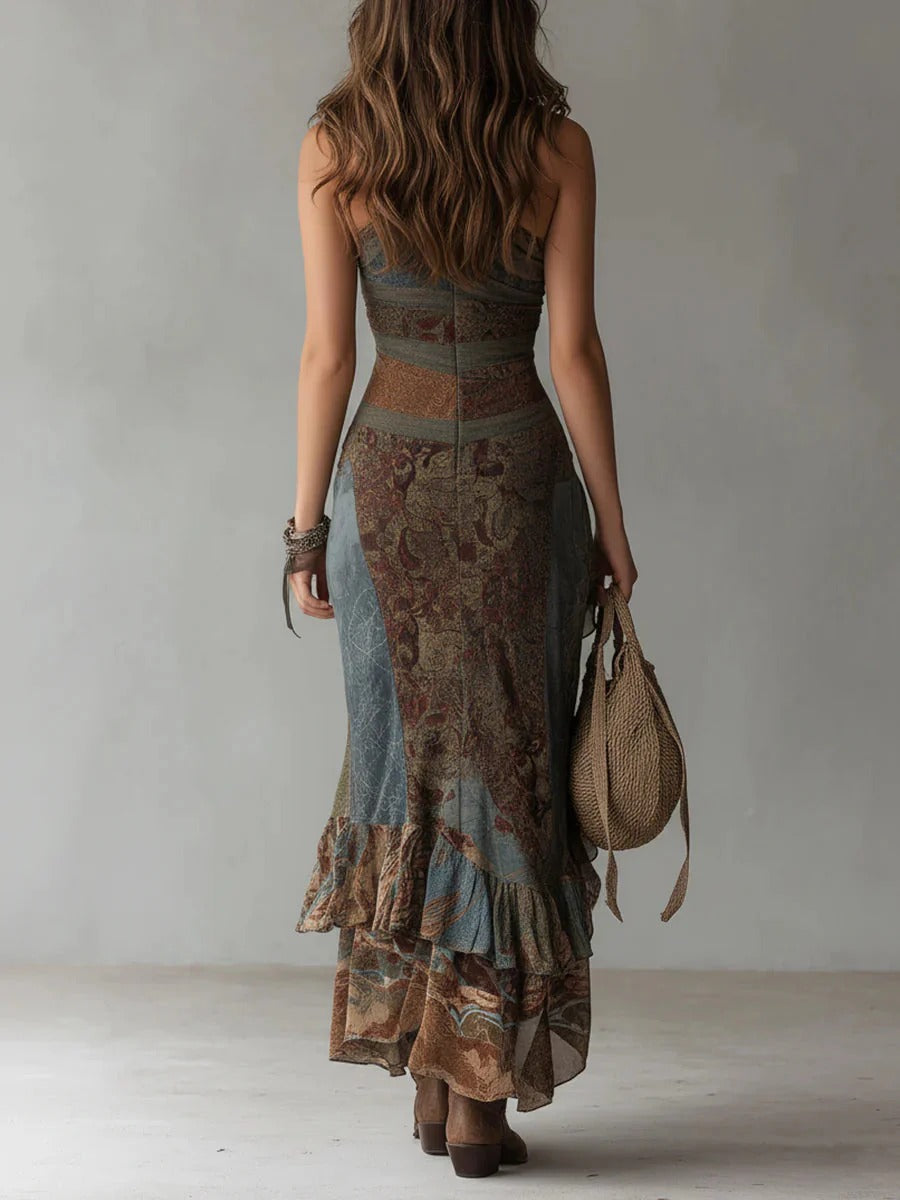 Marianna™ | Asymmetrical Maxi Dress with Ethnic Print and Side Slit