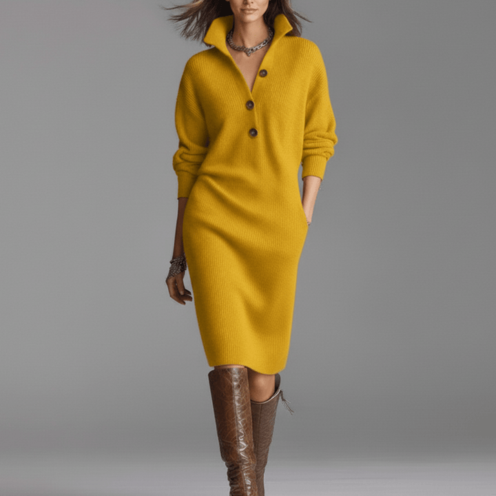 ELISSE | Chic Winter Dress Featuring Button Details
