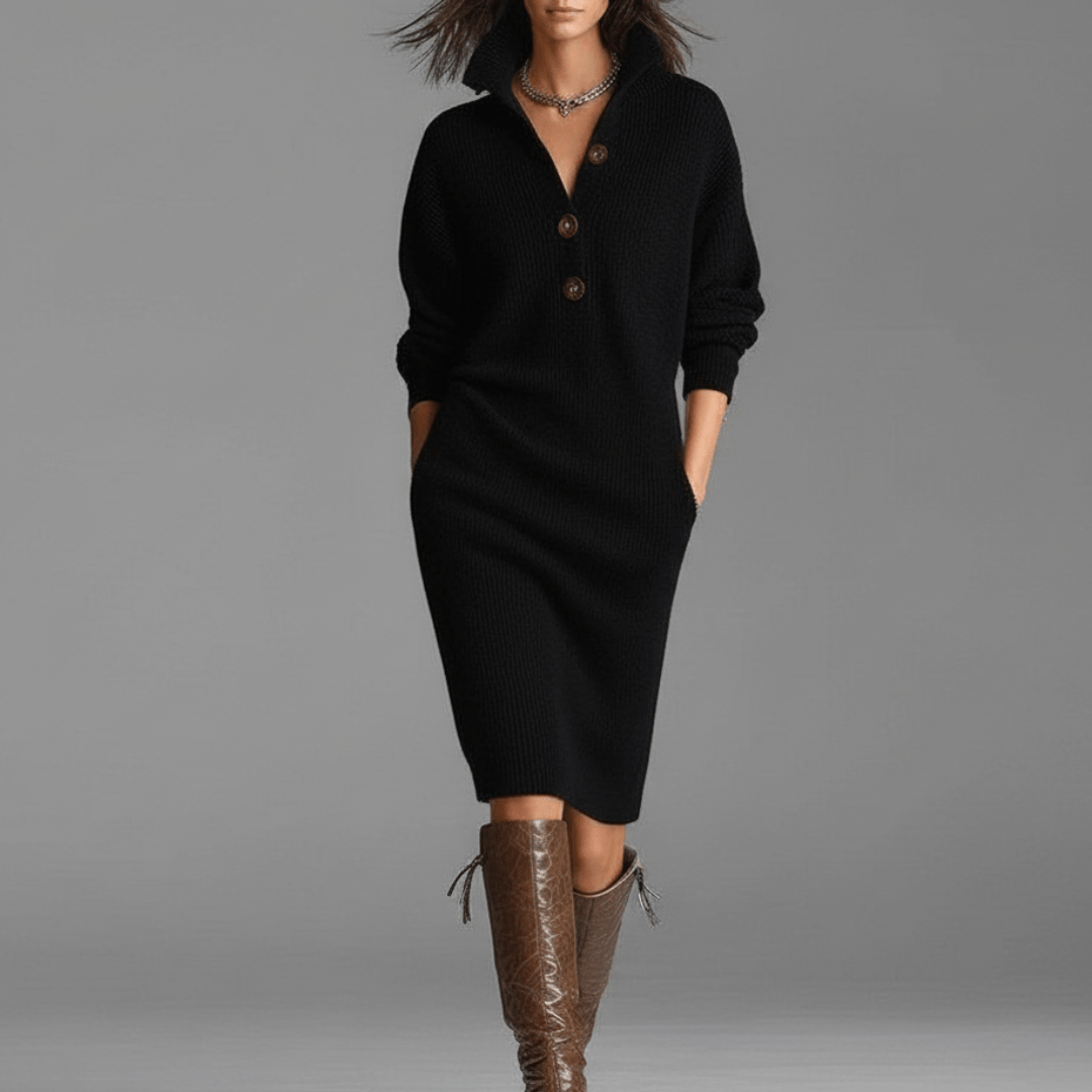 ELISSE | Chic Winter Dress Featuring Button Details
