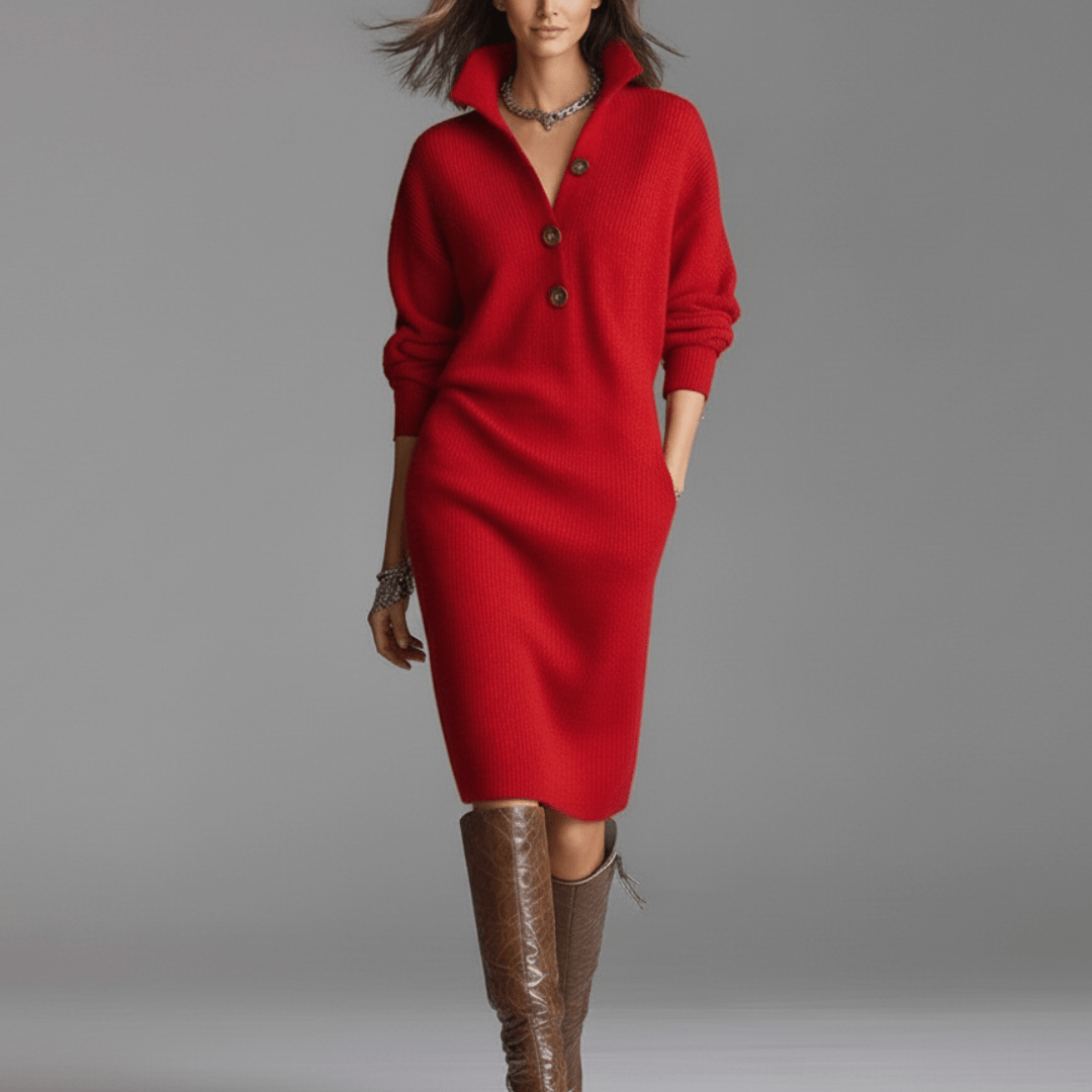 ELISSE | Chic Winter Dress Featuring Button Details