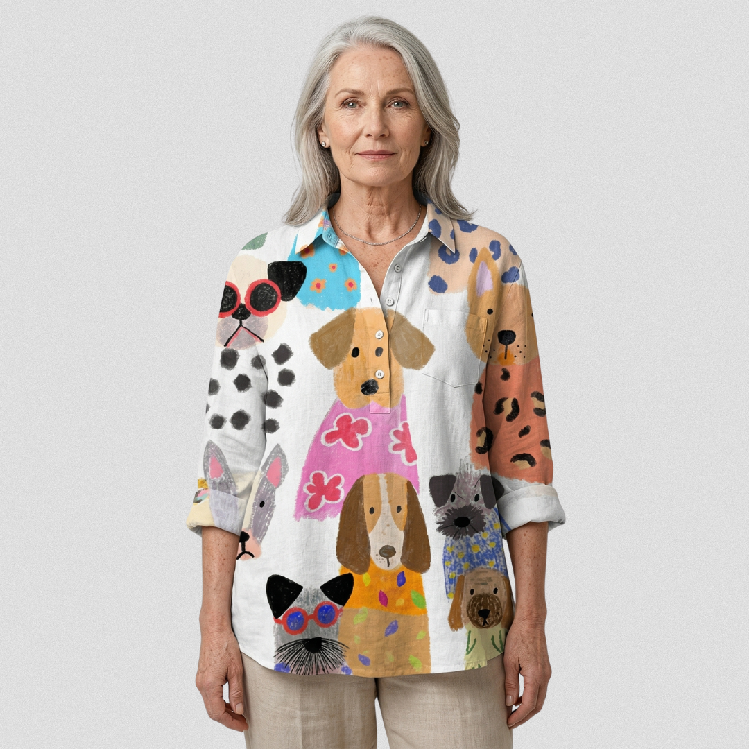 Brigitte | Women's Casual Shirt with Playful Cartoon Puppy Print