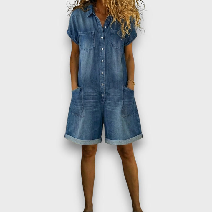 Joan | Retro Short Cotton Denim-Style Overalls