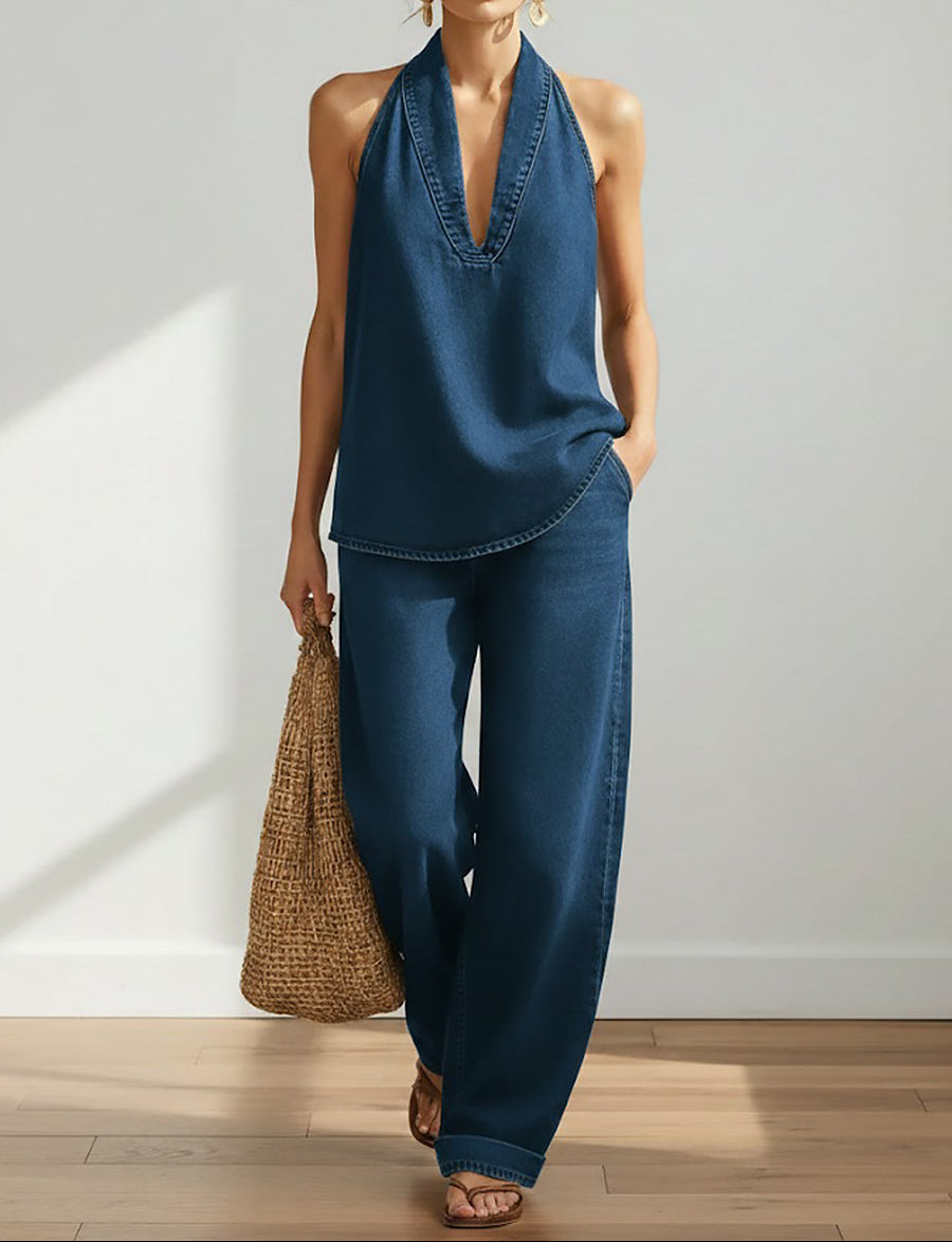 Ivy | Soft Vintage Washed Denim-Inspired Two-Piece Set