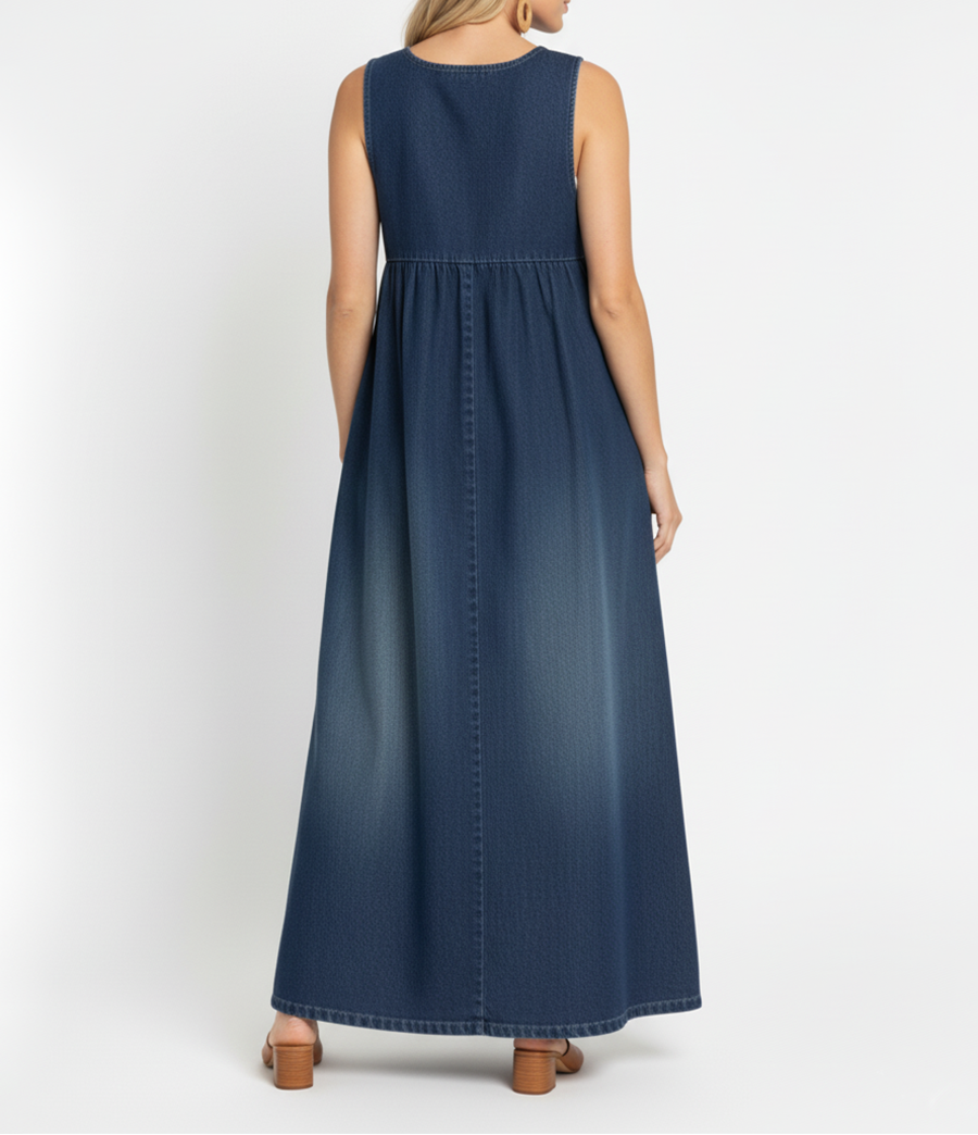 Karen | Soft Cotton-Blend Vintage Washed Denim Maxi Dress