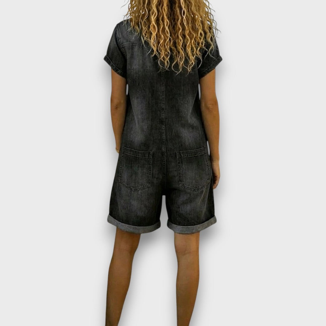 Joan | Retro Short Cotton Denim-Style Overalls