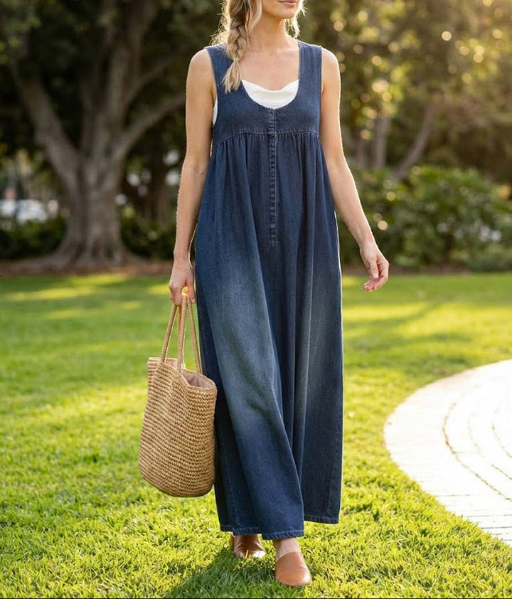 Karen | Soft Cotton-Blend Vintage Washed Denim Maxi Dress