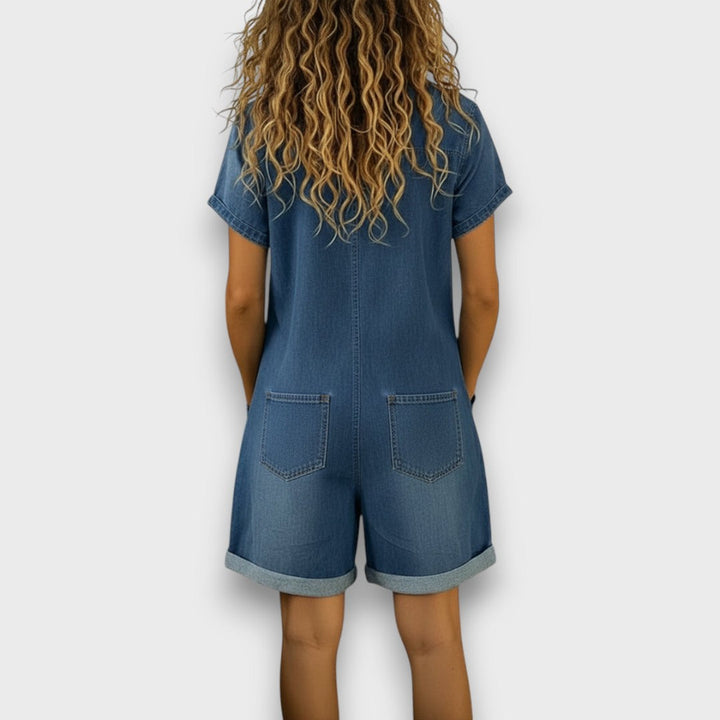 Joan | Retro Short Cotton Denim-Style Overalls