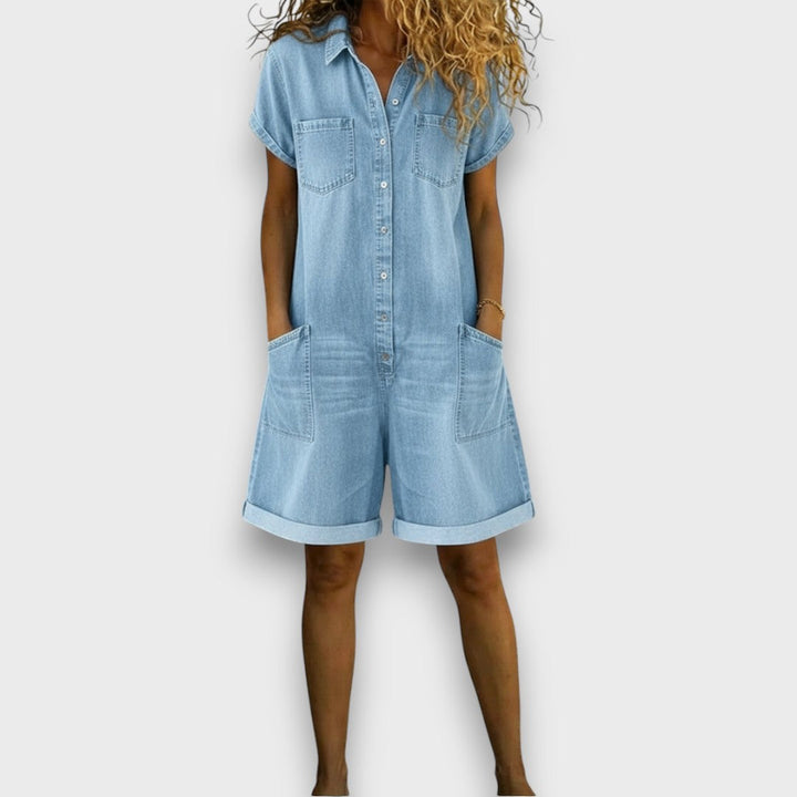 Joan | Retro Short Cotton Denim-Style Overalls
