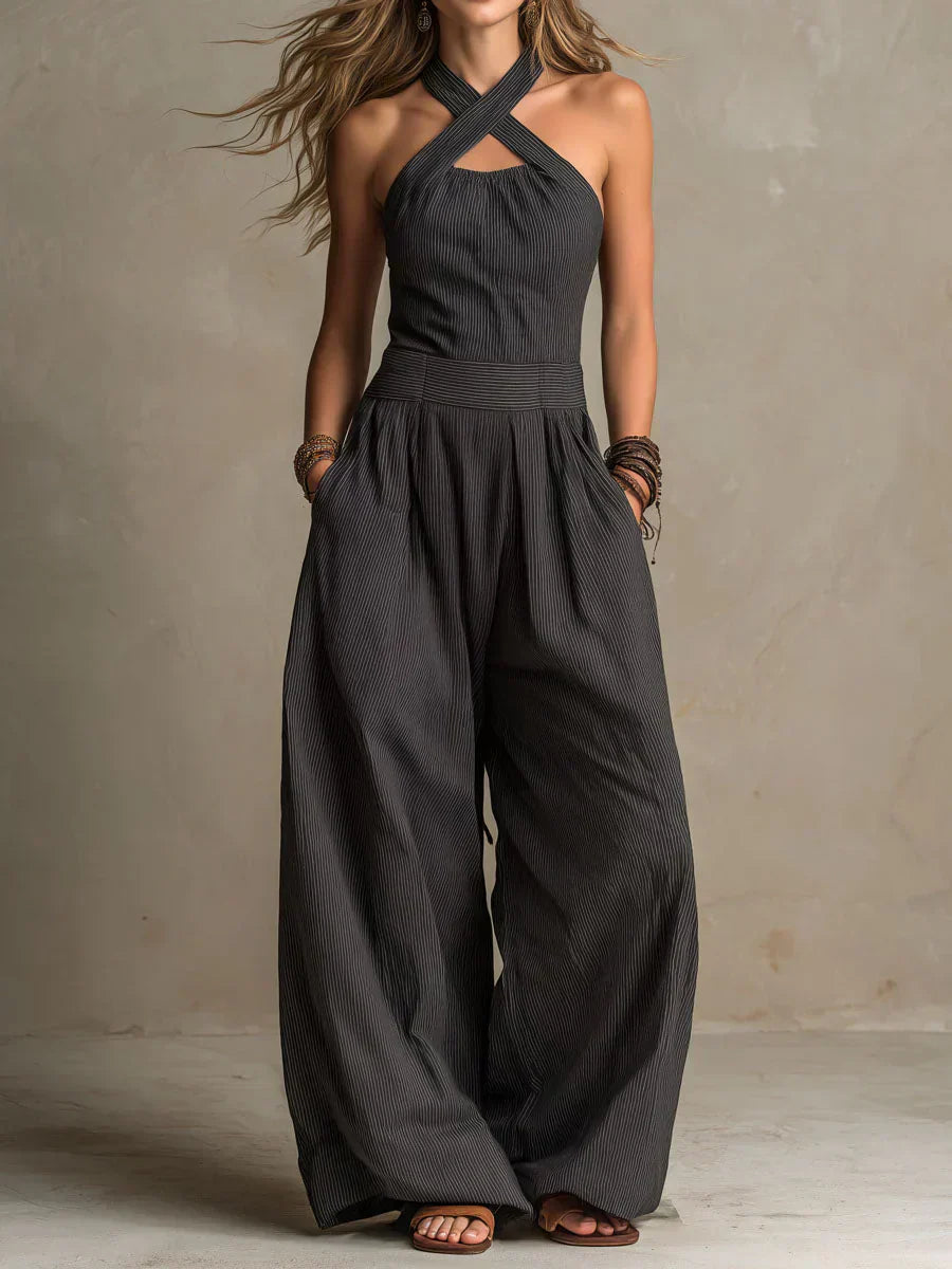 Fiorenzae™ | Chic Wide-Leg Crossover Jumpsuit
