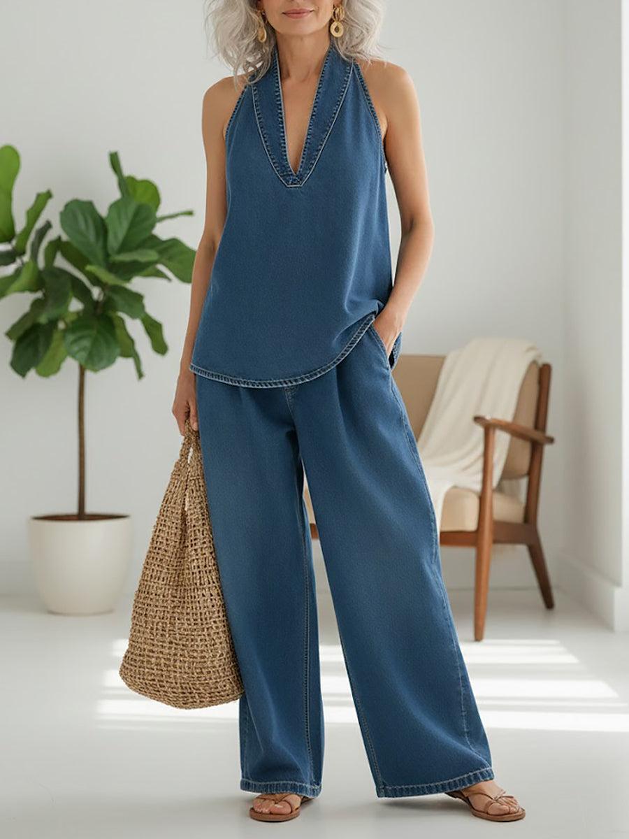 Ivy | Soft Vintage Washed Denim-Inspired Two-Piece Set