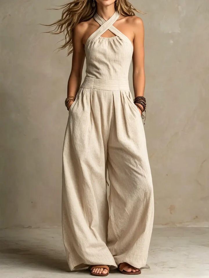 Fiorenzae™ | Chic Wide-Leg Crossover Jumpsuit