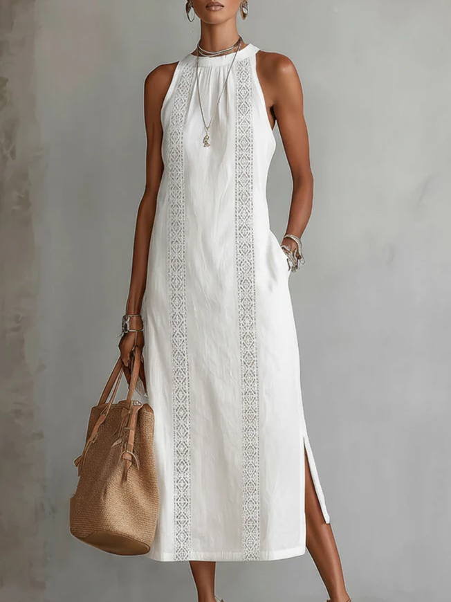 Celine | Sleeveless Lace Detail Midi Dress