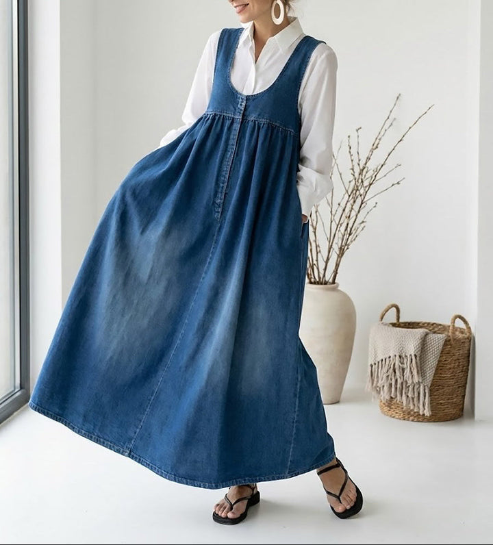 Karen | Soft Cotton-Blend Vintage Washed Denim Maxi Dress