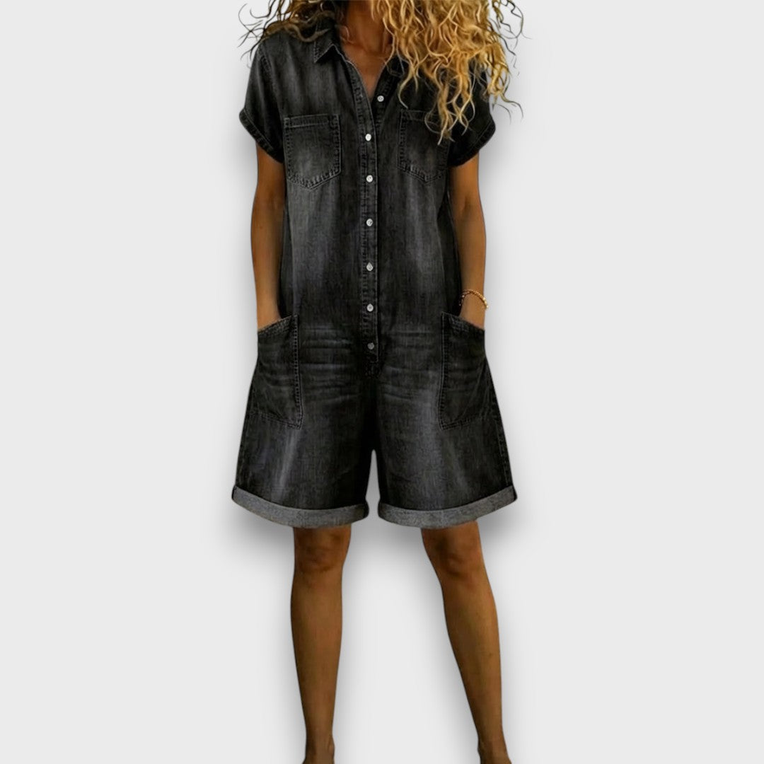 Joan | Retro Short Cotton Denim-Style Overalls