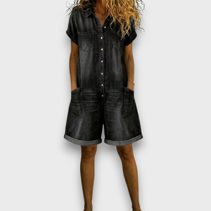 Joan | Retro Short Cotton Denim-Style Overalls