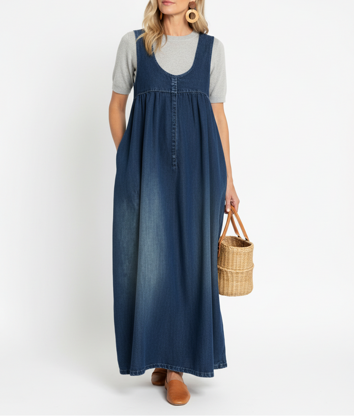 Karen | Soft Cotton-Blend Vintage Washed Denim Maxi Dress