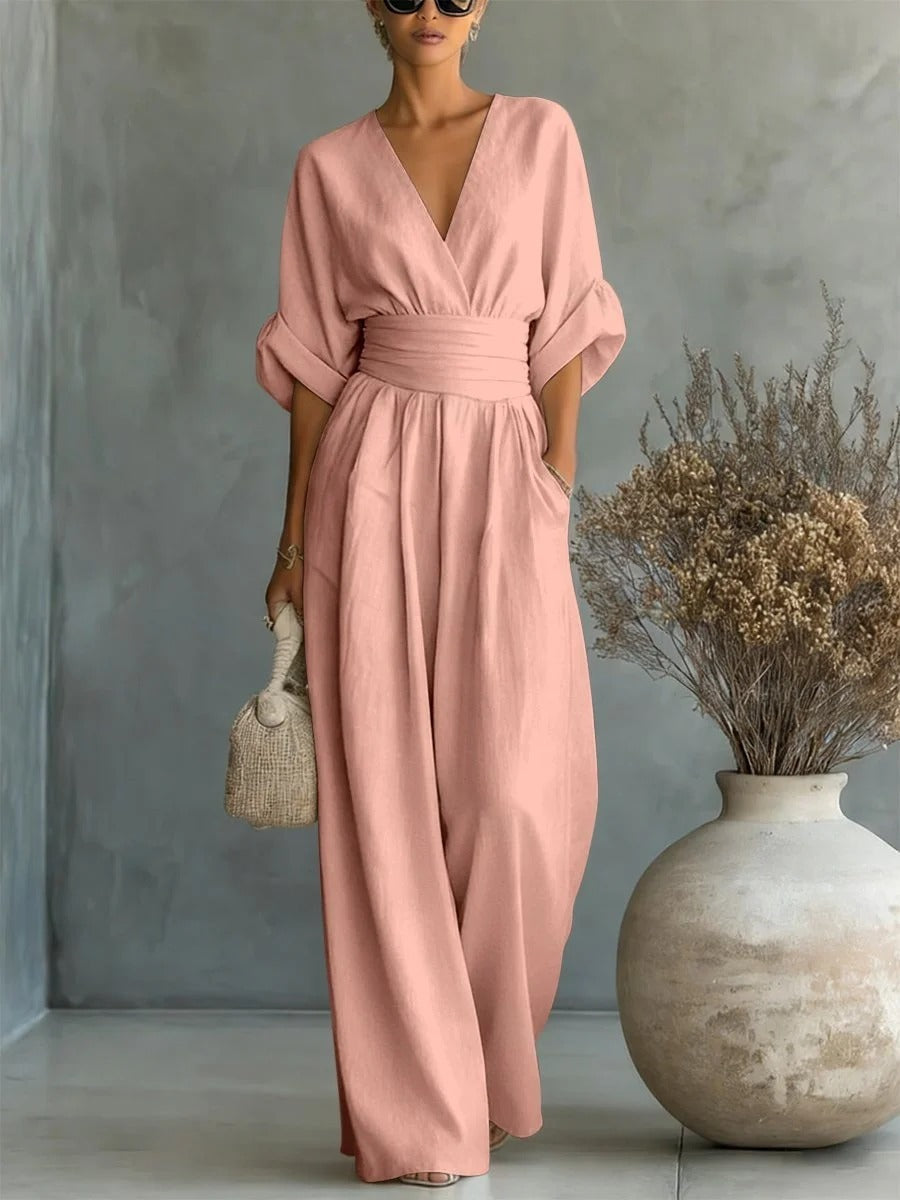 ESSENTIAL - Chic V-Neck High-Waisted Jumpsuit