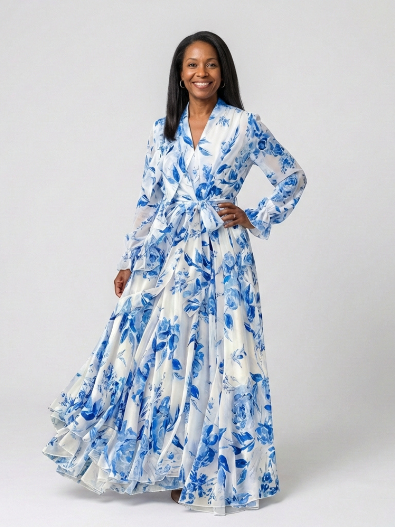 Lillian | Long Sleeve Floral Wrap Maxi Dress