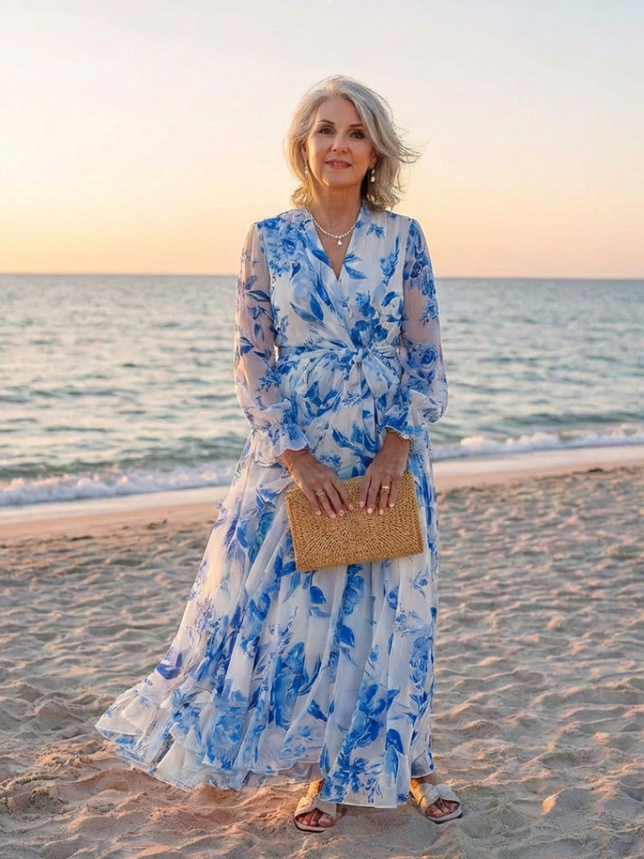 Lillian | Long Sleeve Floral Wrap Maxi Dress