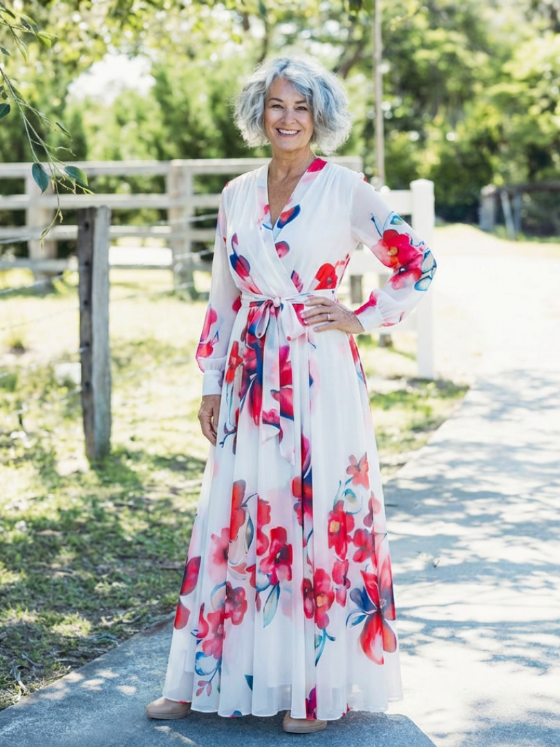 Lillian | Long Sleeve Floral Wrap Maxi Dress
