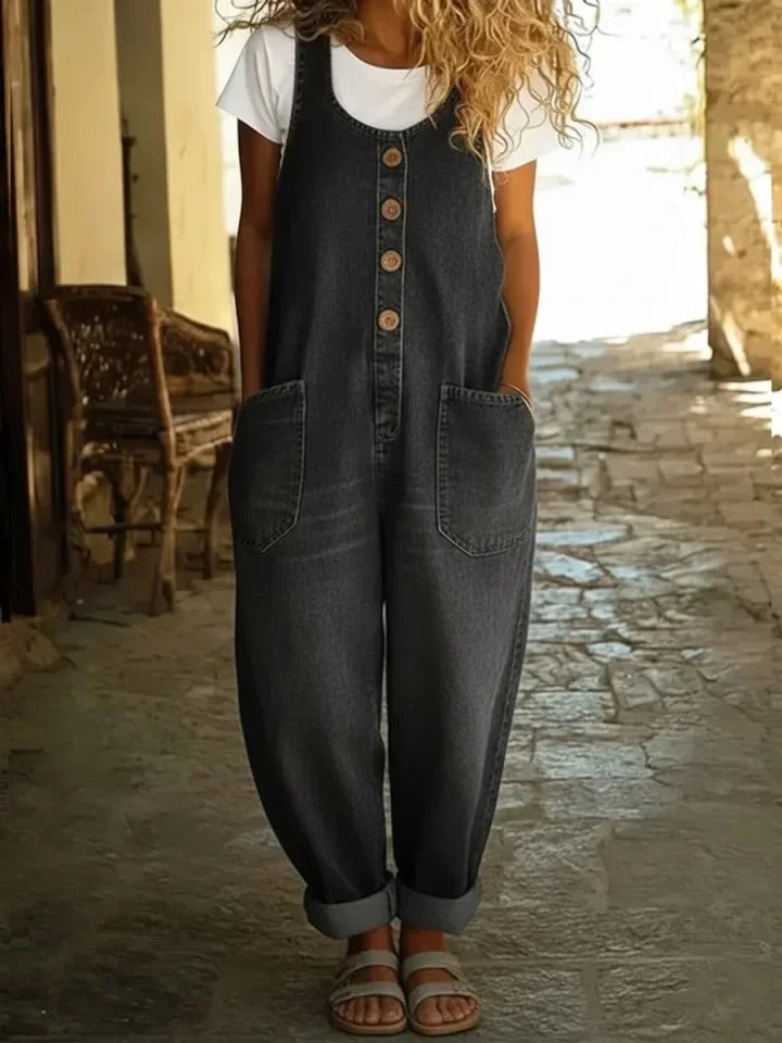 Ruth | Retro Washed Cotton Denim Overalls