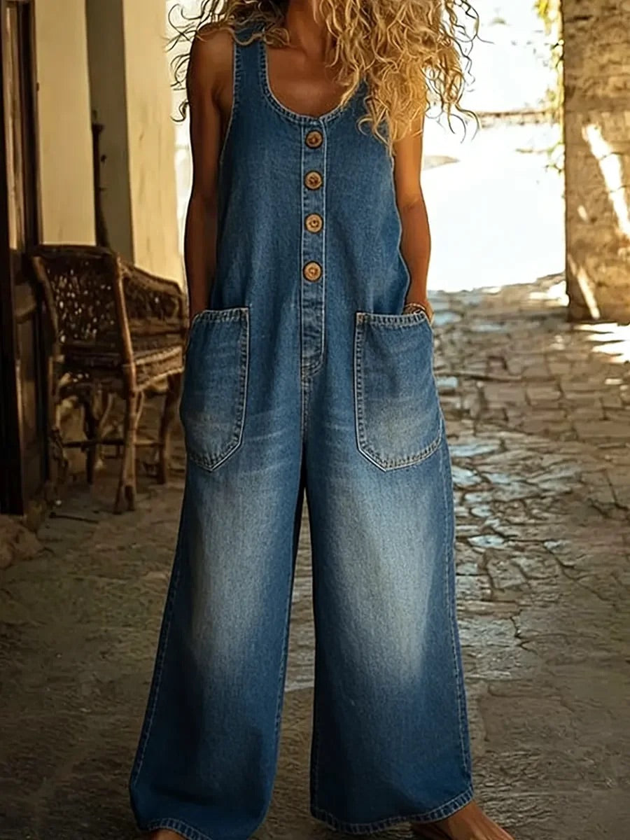 Ruth | Retro Washed Cotton Denim Overalls
