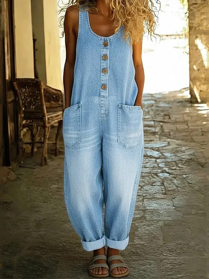 Ruth | Retro Washed Cotton Denim Overalls