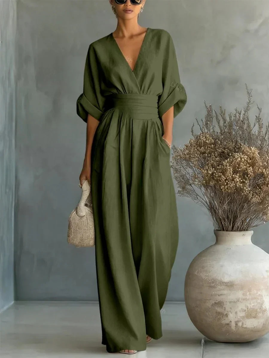ESSENTIAL - Chic V-Neck High-Waisted Jumpsuit