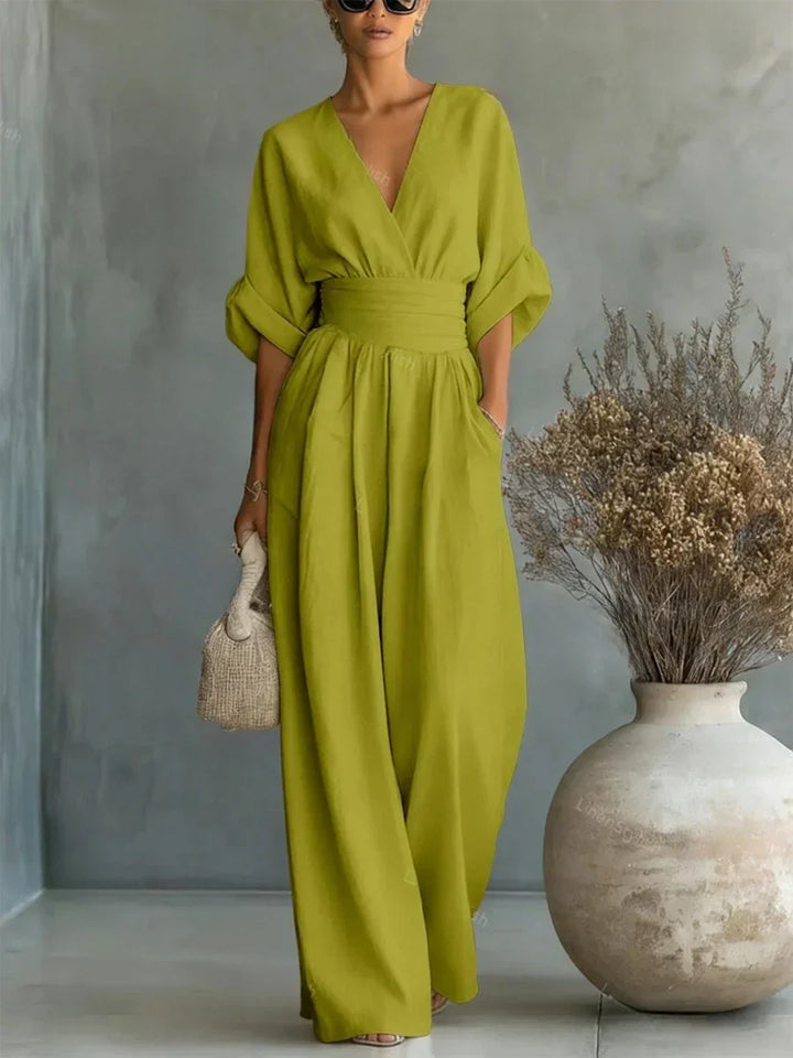 ESSENTIAL - Chic V-Neck High-Waisted Jumpsuit