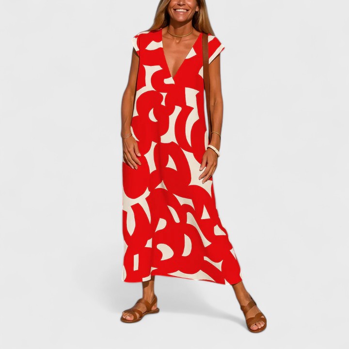 Valery™ | Elegant V-Neck Flowing Dress