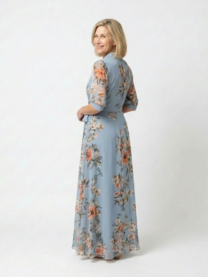 Elowen | V-Neck Floral Maxi Dress with Wrap Design