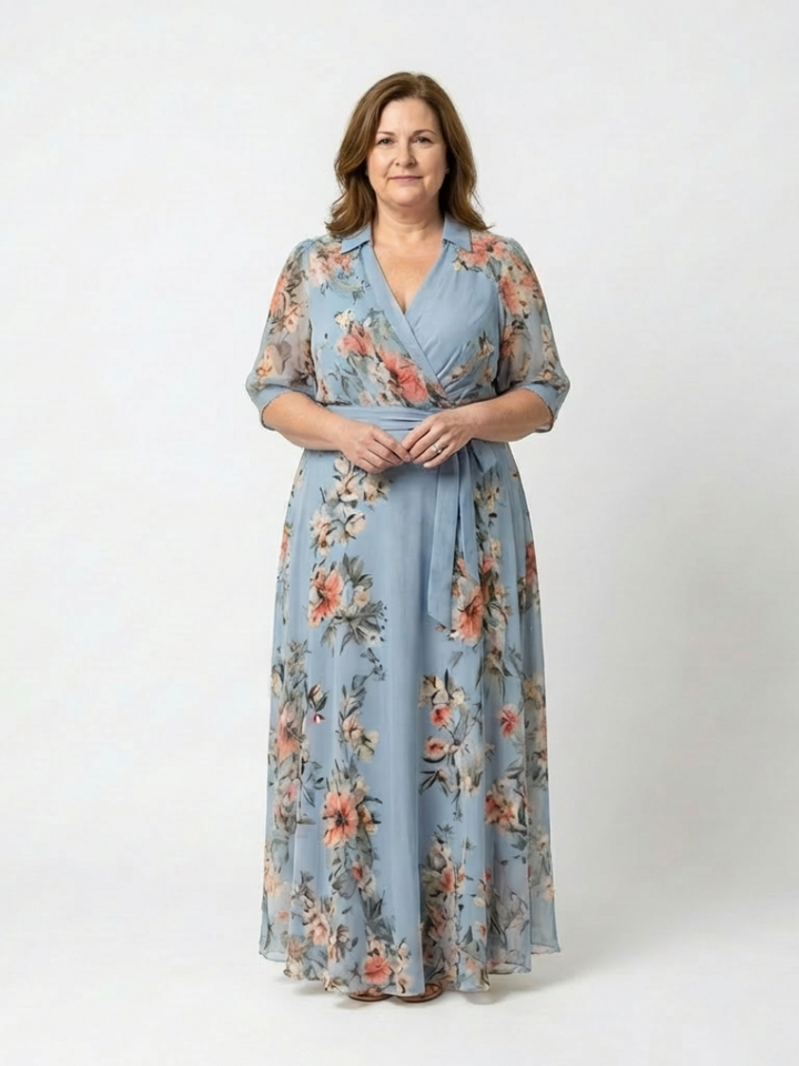 Elowen | V-Neck Floral Maxi Dress with Wrap Design