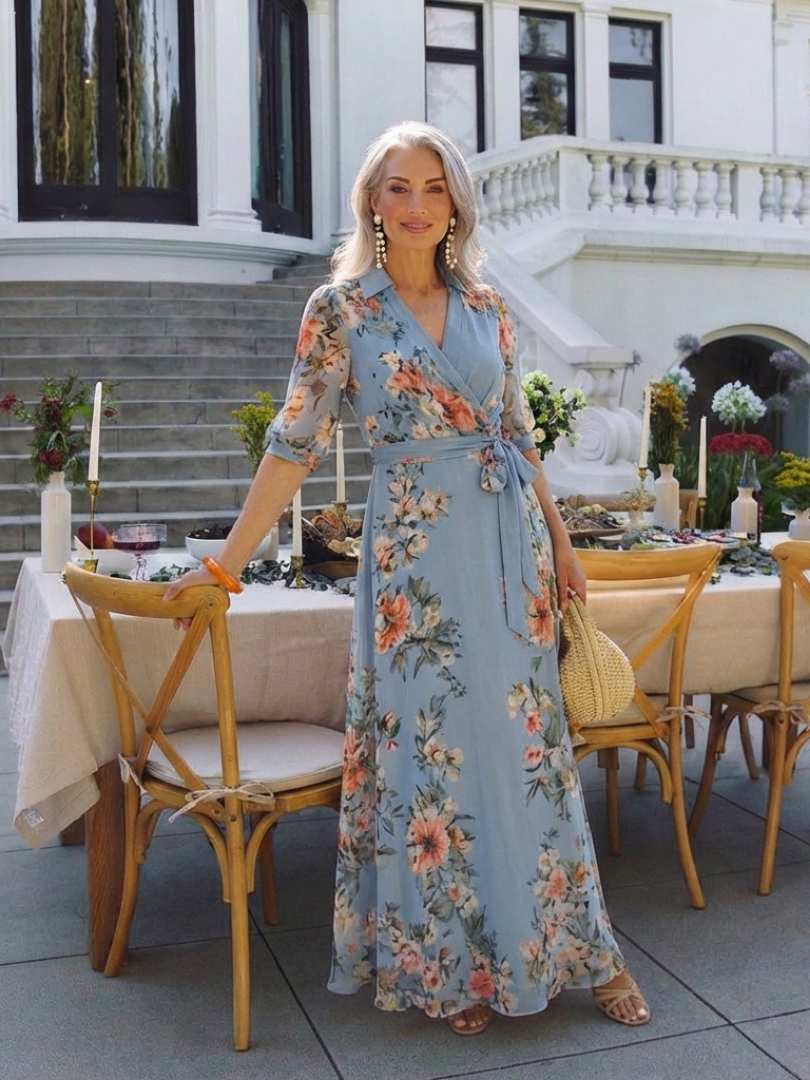 Elowen | V-Neck Floral Wrap Maxi Dress