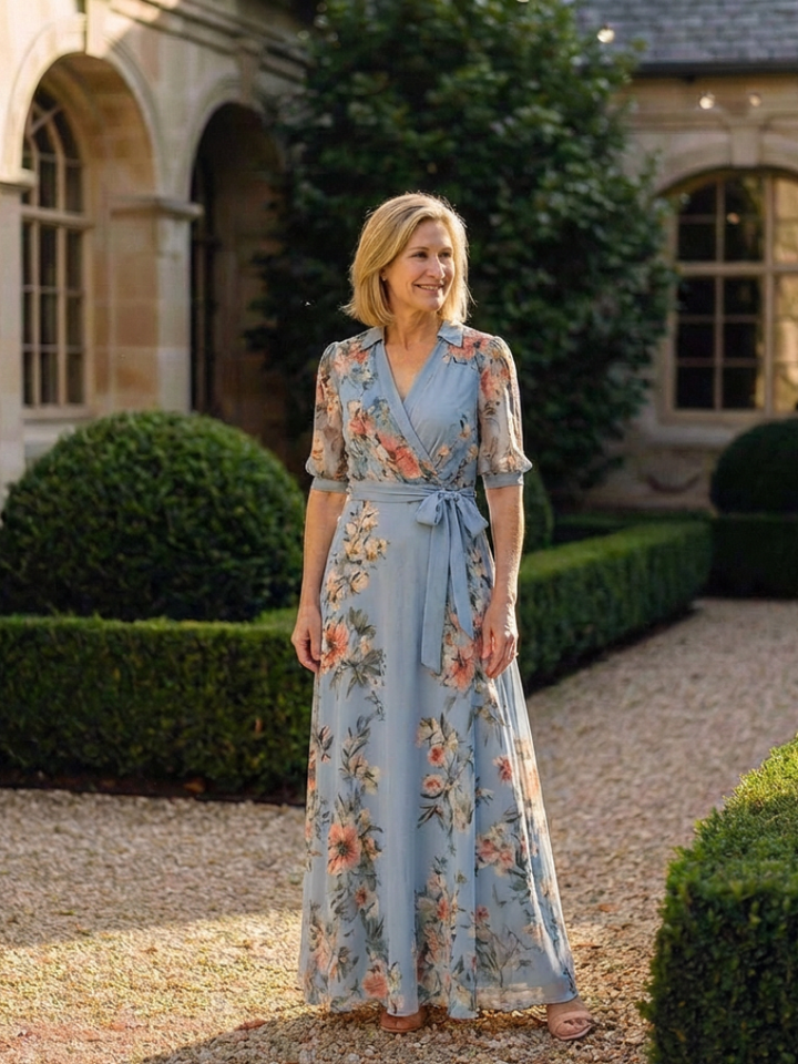 Elowen | V-Neck Floral Maxi Dress with Wrap Design