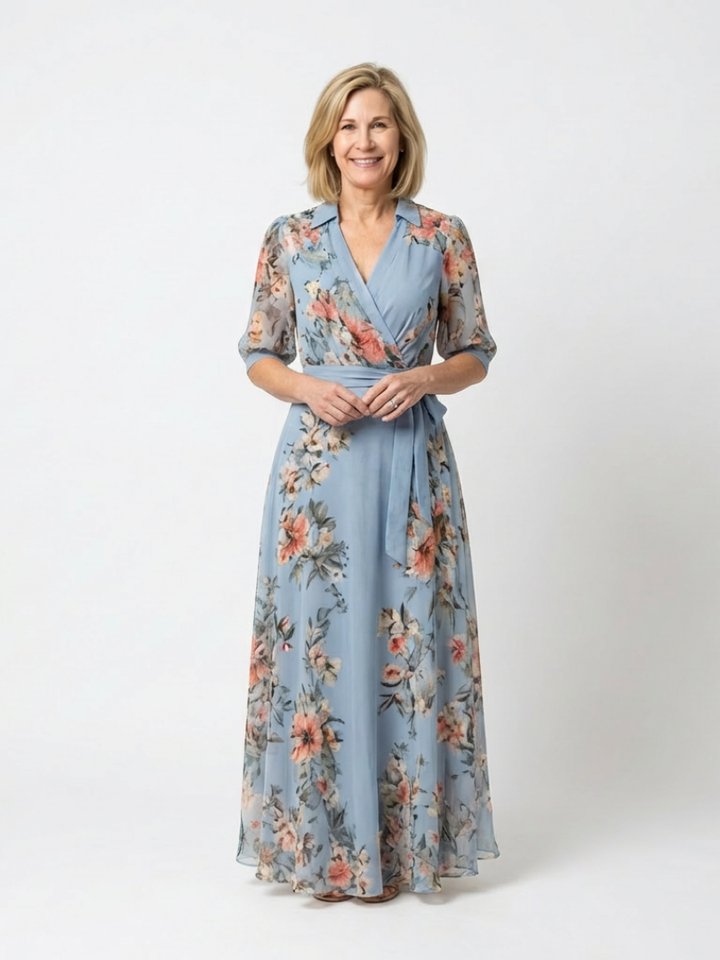 Elowen | V-Neck Floral Maxi Dress with Wrap Design