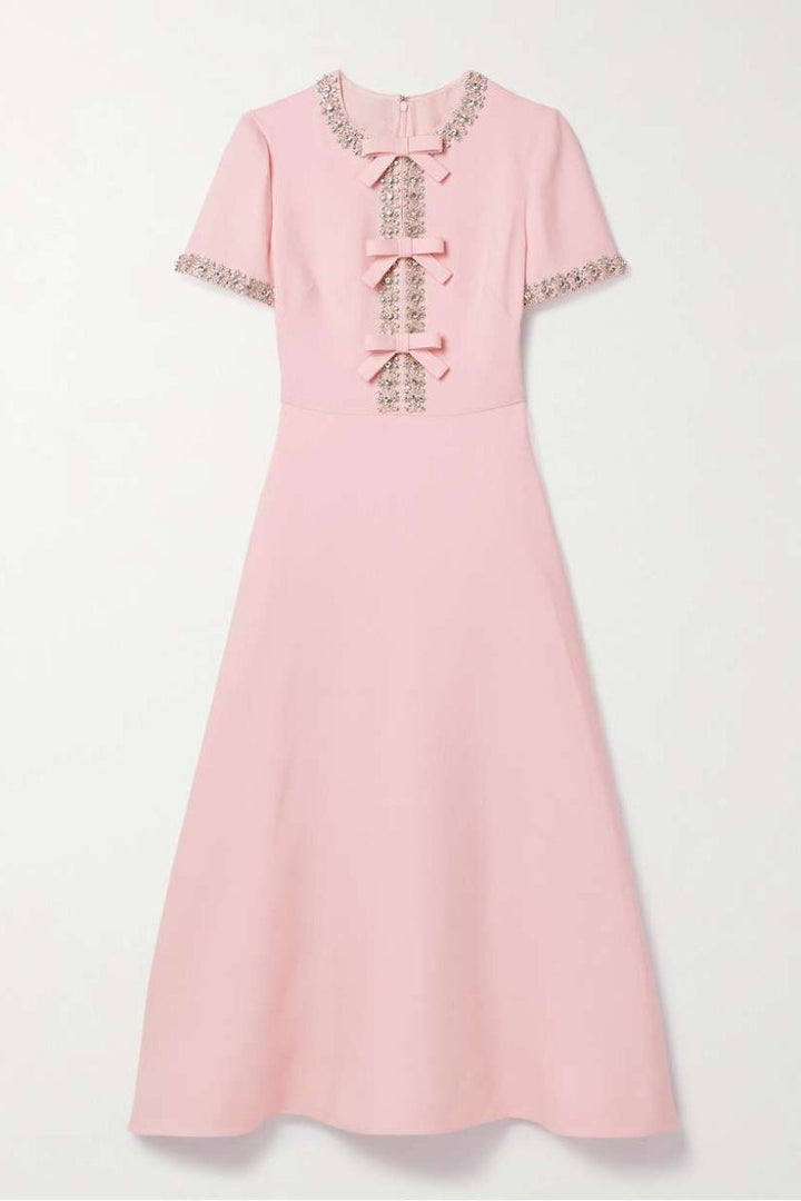 Aria™ | Crystal-Embellished Midi Dress with Bow Detail