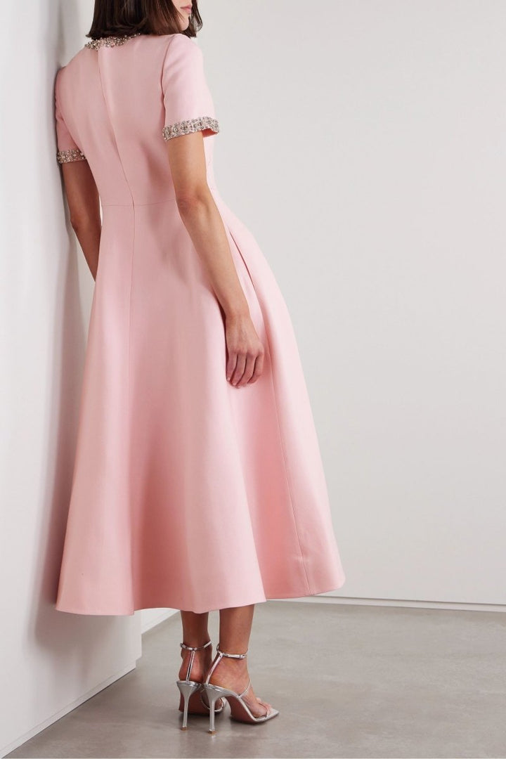 Aria™ | Crystal-Embellished Midi Dress with Bow Detail