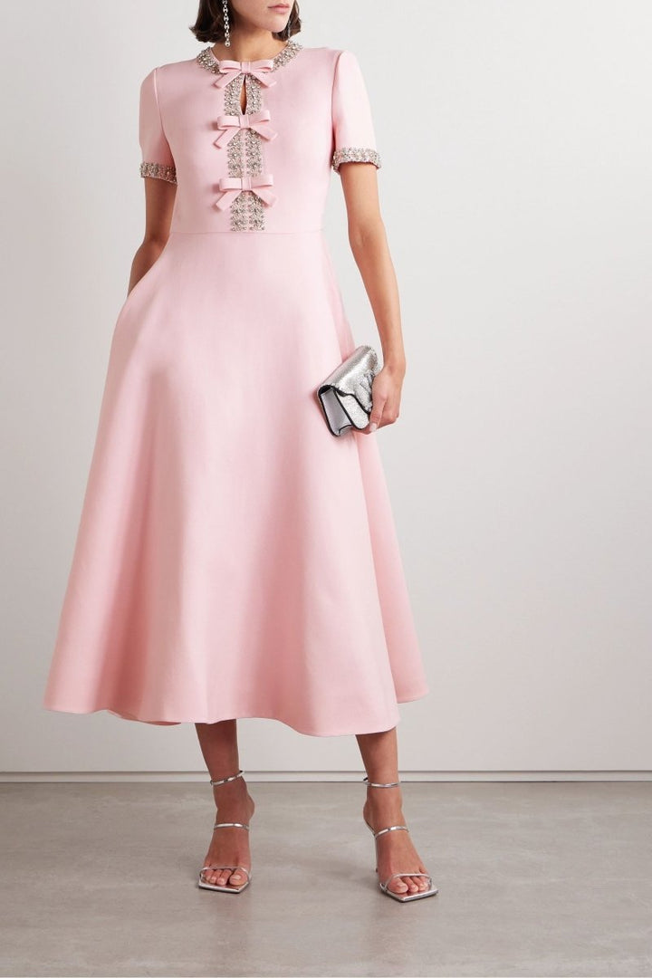 Aria™ | Crystal-Embellished Midi Dress with Bow Detail